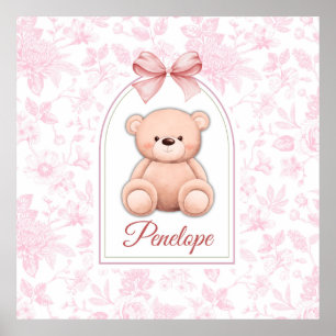 Penelope   Custom Pink Teddy Bear Nursery Design  Poster