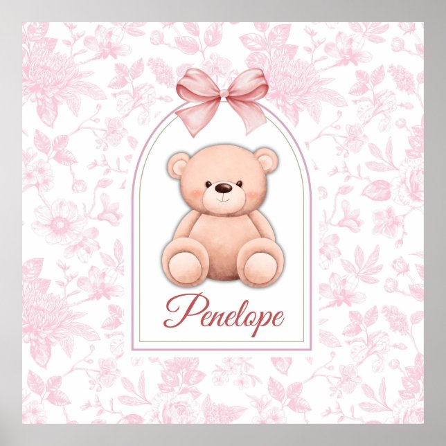 Penelope | Custom Pink Teddy Bear Nursery Design  Poster (Front)