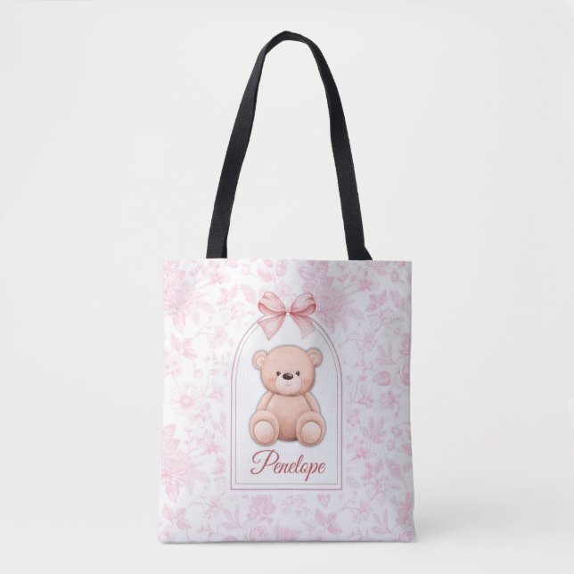 Penelope | Custom Pink Teddy Bear Nursery Design  Tote Bag (Front)