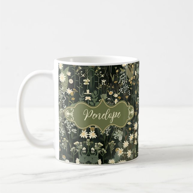 Penelope Dark Daisy Floral Coffee Mug (Left)
