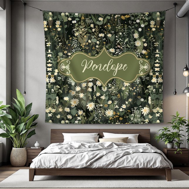 Penelope Dark Daisy Floral Fleece Blanket (detail)