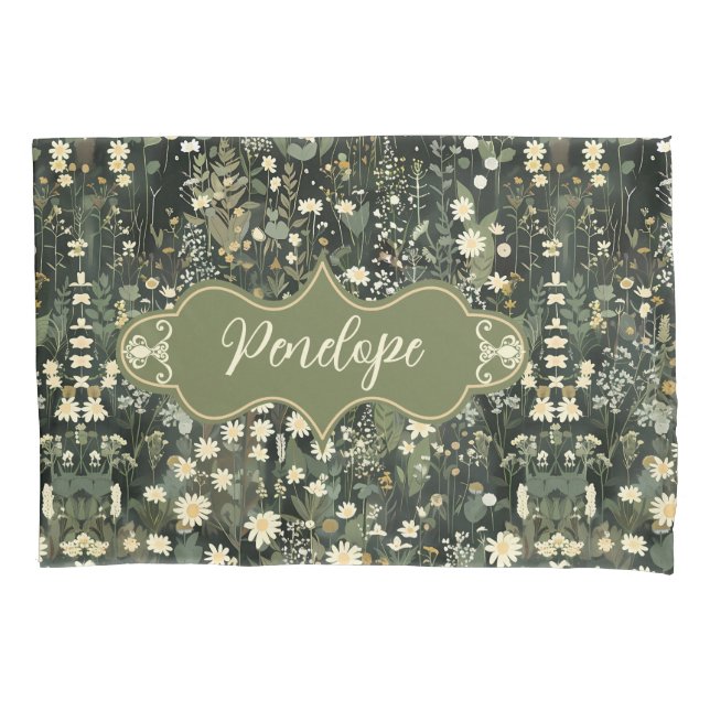 Penelope Dark Daisy Floral Pillowcase (Front)