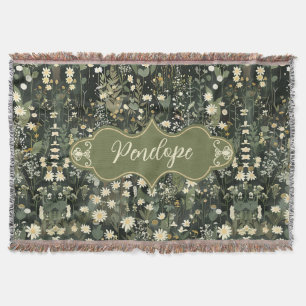 Penelope Dark Daisy Floral Throw Blanket