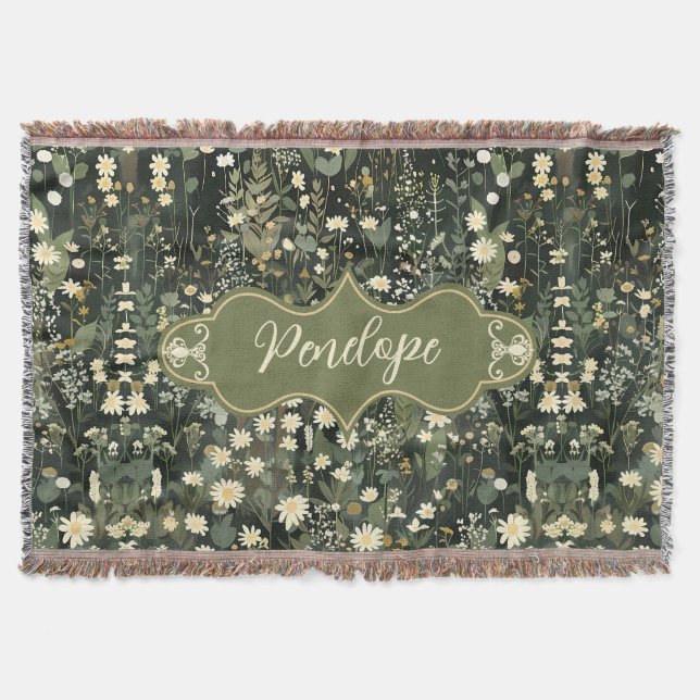 Penelope Dark Daisy Floral Throw Blanket (Front)