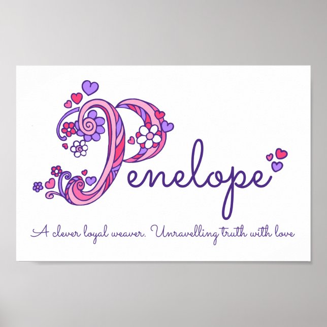 Penelope initial P doodle heart art name meaning Poster (Front)