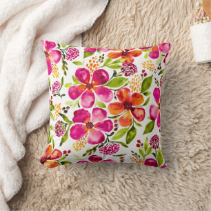 Penelope Watercolor Splatter & Flowers Reversible  Cushion