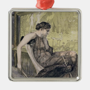 Penelope weaving a shroud for Laertes her father-i Metal Tree Decoration
