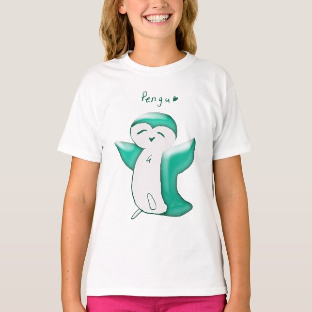 Pengu Happy Penguin(Green) Kids T-Shirt (Front)