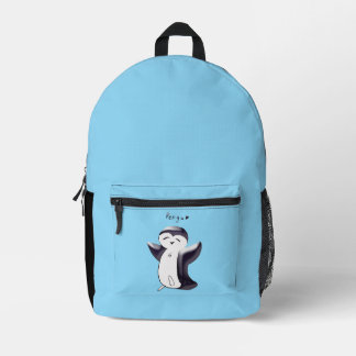 Pengu Happy Penguin Kids Black-SkyBlue Printed Backpack