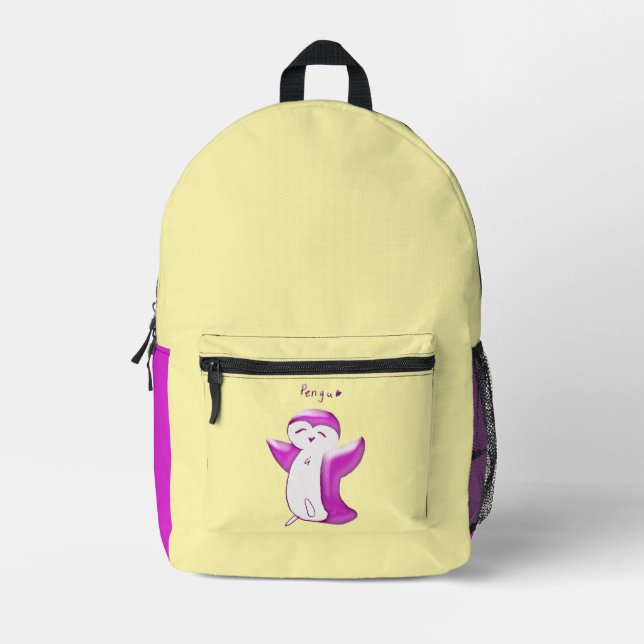 Pengu Happy Penguin Kids Pink-Yellow Printed Backpack (Front)