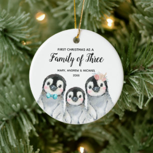 Penguin 1st Christmas as a Family of Three  Ceramic Tree Decoration