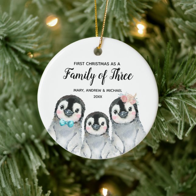 Penguin 1st Christmas as a Family of Three  Ceramic Tree Decoration (Tree)