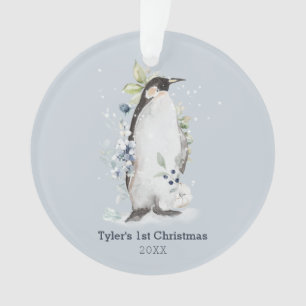 Penguin 1st Christmas Blue Personalised Ornament