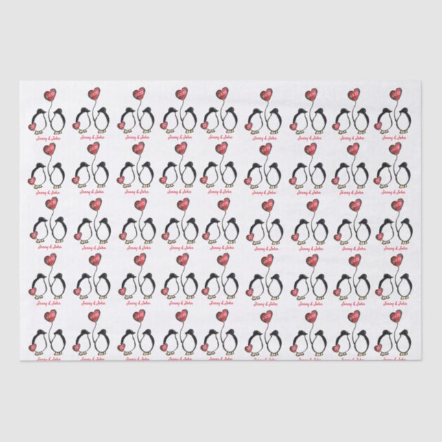 Penguin 25th (or any) silver wedding anniversary tissue paper (Front)