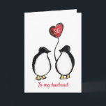 Penguin 30th birthday or any age husband card<br><div class="desc">Personalised 30th birthday husband penguin card.
The perfect romantic and illustrated card for a wife to give her husband when he reaches thirty years old.
The messages on the front and inside can be customised as desired and the age shown can also be changed.</div>