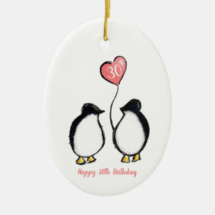 Penguin 30th wife birthday (or any age) ceramic tree decoration