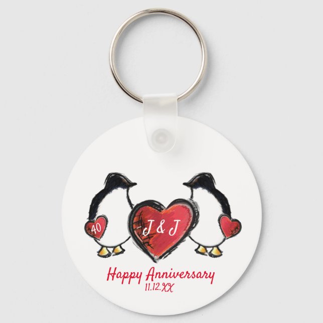 Penguin 40th ruby wedding anniversary key ring (Front)