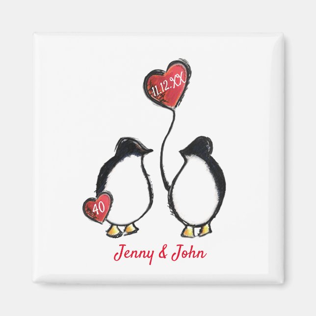 Penguin 40th ruby wedding anniversary magnet (Front)