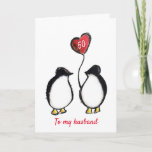 Penguin 50th birthday or any age husband card<br><div class="desc">Personalised 50th birthday husband penguin card.
The perfect romantic and illustrated card for a wife to give her husband when he reaches fifty years old.
The messages on the front and inside can be customised as desired and the age shown can also be changed.</div>