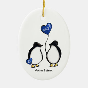Penguin 65th sapphire wedding anniversary ceramic tree decoration