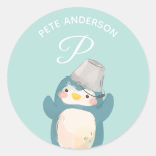 Penguin • Alphabet Monogram Cute School Daycare Classic Round Sticker