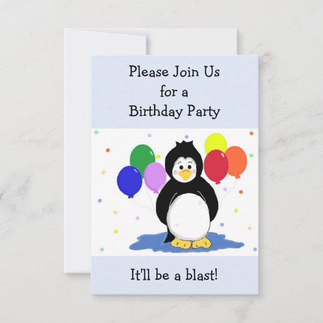 Penguin and Balloons Birthday Invitation (Front)