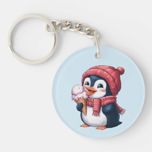 Penguin and Ice Cream Key Ring (Front)