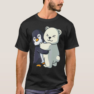 Penguin And Polar Bear Cute Animal Hugging Women T-Shirt