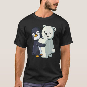 Penguin And Polar Bear Cute Animal Hugging Women T-Shirt