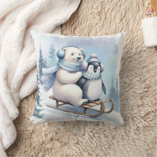 Penguin and Polar Bear On a Sled Cushion