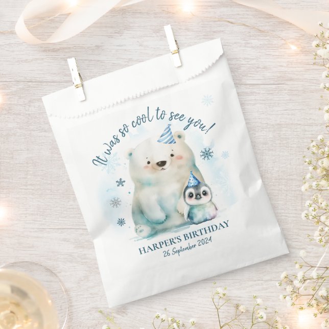 Penguin and Polar Bear Winter Birthday Favour Bags (Clipped)