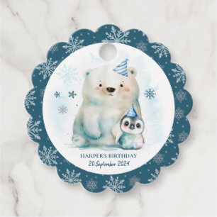 Penguin and Polar Bear Winter Birthday Favour Tags