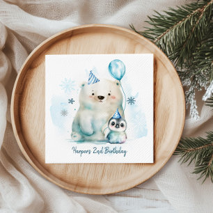 Penguin and Polar Bear Winter Birthday Napkin