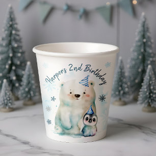 Penguin and Polar Bear Winter Birthday Paper Cups