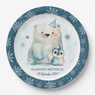 Penguin and Polar Bear Winter Birthday Paper Plate
