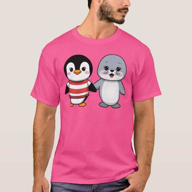 Penguin and Seal Friends retro T-Shirt (Front)