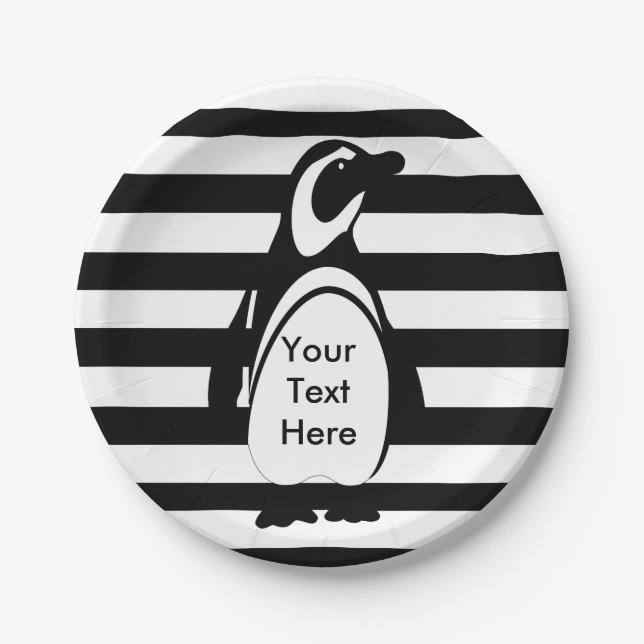 Penguin and Stripes Paper Plate (Front)