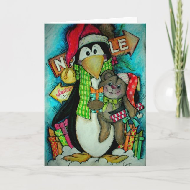 Penguin and Teddy Pal - Holiday Fun Card (Front)