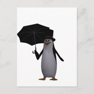 penguin and umbrella postcard