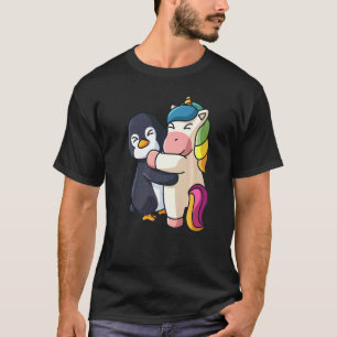 Penguin And Unicorn Cute Animal Hugging Women Gir T-Shirt