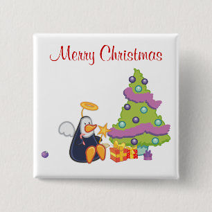Penguin Angel Christmas 15 Cm Square Badge