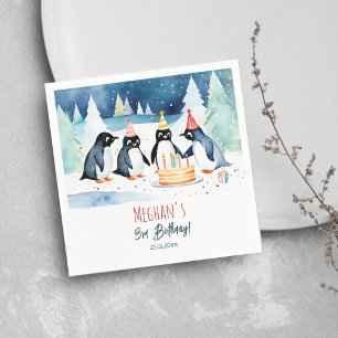 Penguin arctic winter birthday template napkin