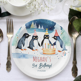 Penguin arctic winter birthday template paper plate