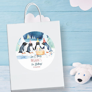 Penguin arctic winter birthday thank you favour classic round sticker