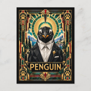 Penguin, Art Deco Wildlife Postcard