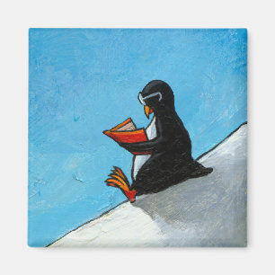 Penguin art fun cute bird in glasses reading book magnet