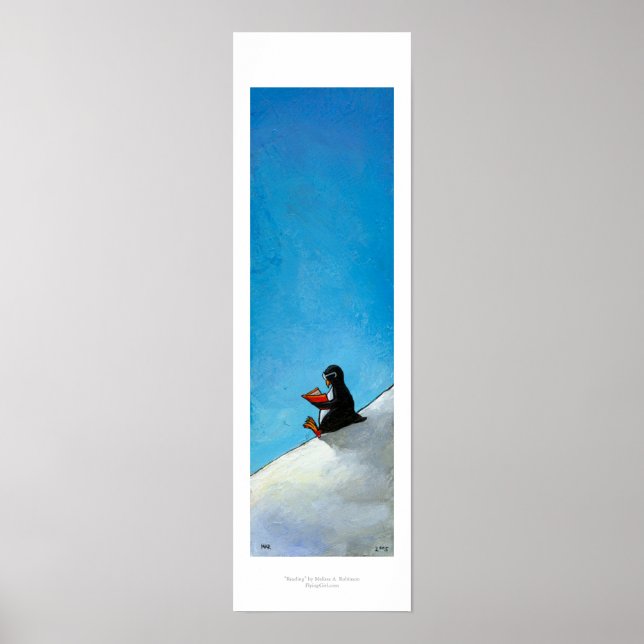 Penguin art fun cute bird in glasses reading book poster (Front)