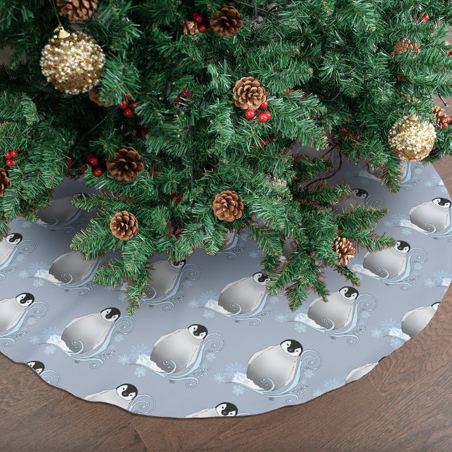 Penguin Art Nouveau Snowflakes Brushed Polyester Tree Skirt (Creator Uploaded)
