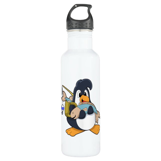 Penguin as Angler with Fish 710 Ml Water Bottle (Front)