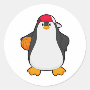 Penguin as Basketball player with Basketball ball Classic Round Sticker
